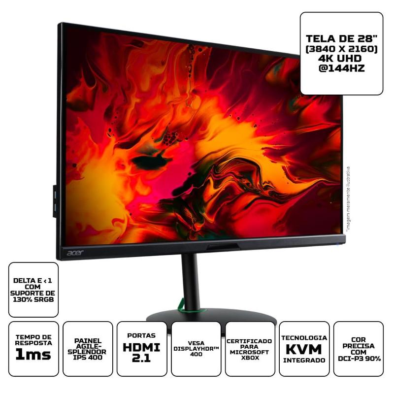 Monitor Acer Gamer Nitro XV282K KV 28' IPS 400 4K UHD 144HZ 1MS